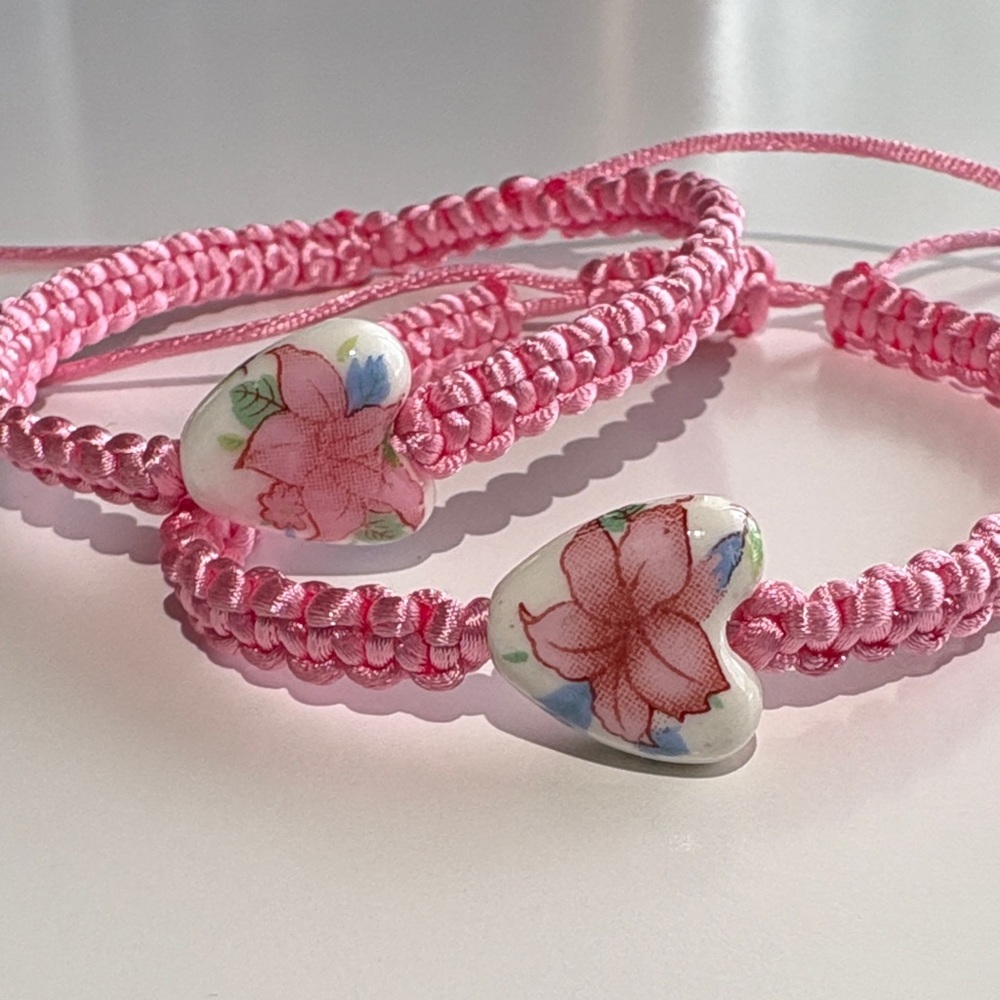 2 Pink Heart Floral Bracelets